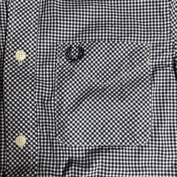 Fred Perry Navy and White Checkered Button Down Shirt - Picture 3 of 9
